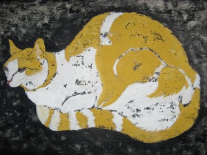 "Cat" 50x35cm, Technique mixed on cardboard, 2012 (Alfredo Laporta)